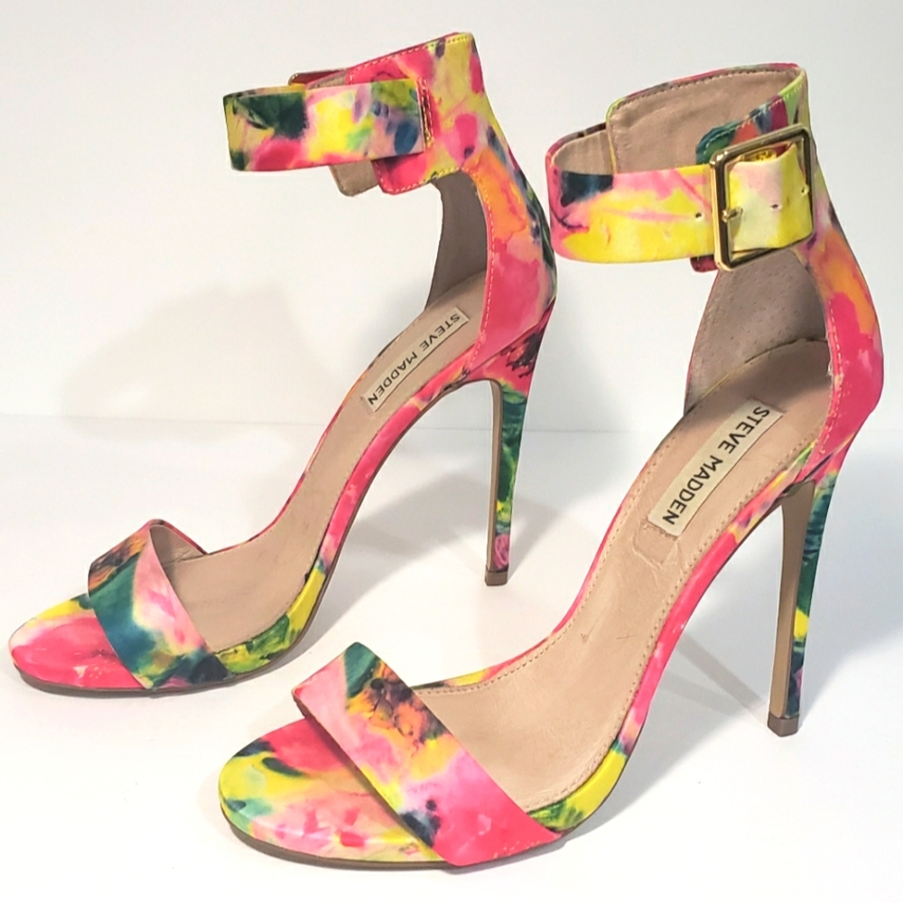 Steve Madden Floral Open Toe Ankle Strap Heels